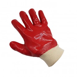 PVC Red Gloves - 27cm Length Knitted Wrist